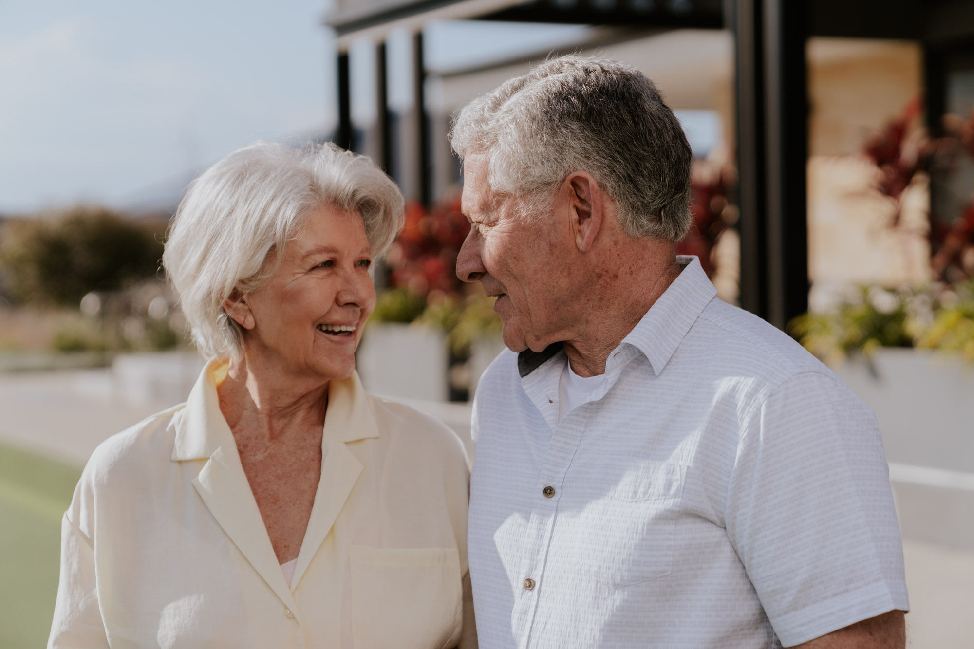 blueheath couple looking at each other