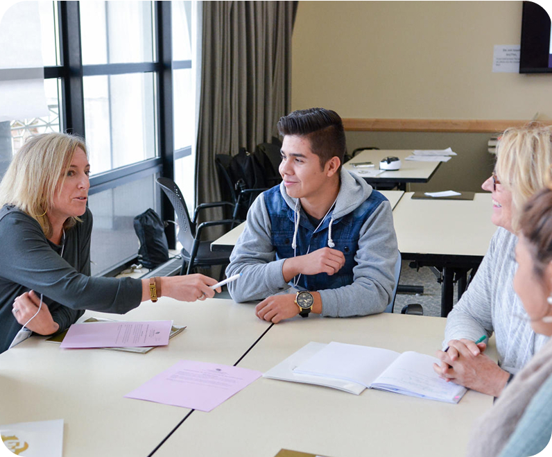 students talking in classroom