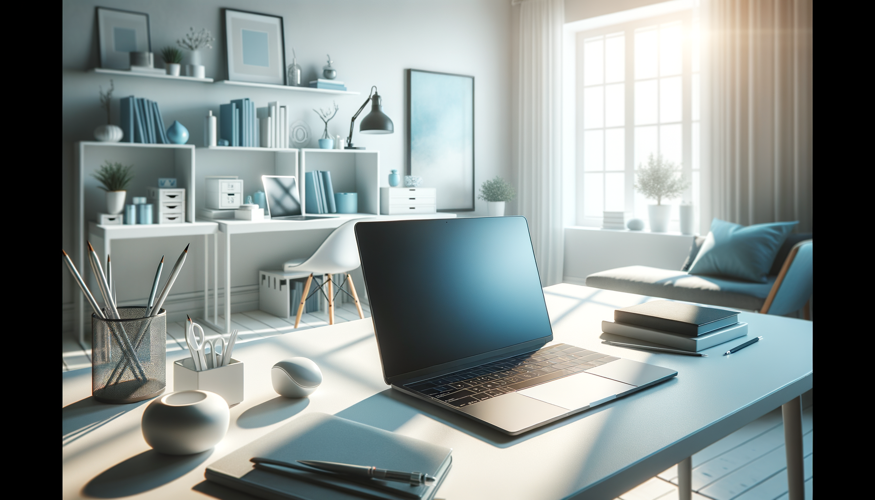 Modern e-commerce workspace with blue and white accents, showcasing automation tools