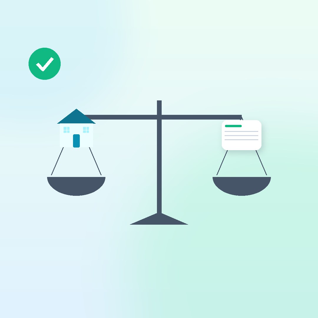 Illustrated balance scale weighing a home against an appeal document