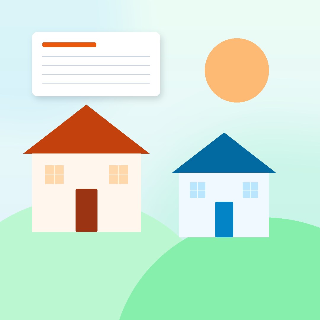 Illustrated California homes on green hills with an appeal document