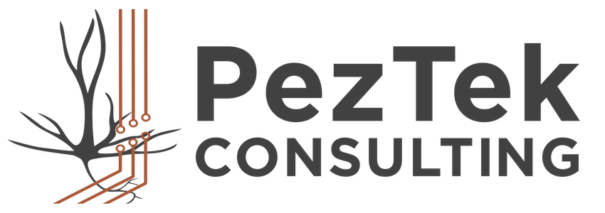 PezTek Consulting logo, black neuron with copper pcb traces