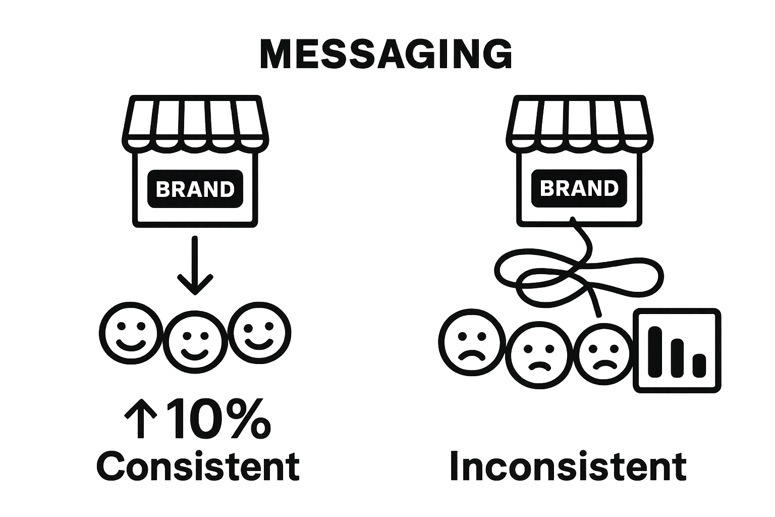 Infographic comparing consistent versus inconsistent brand messaging
