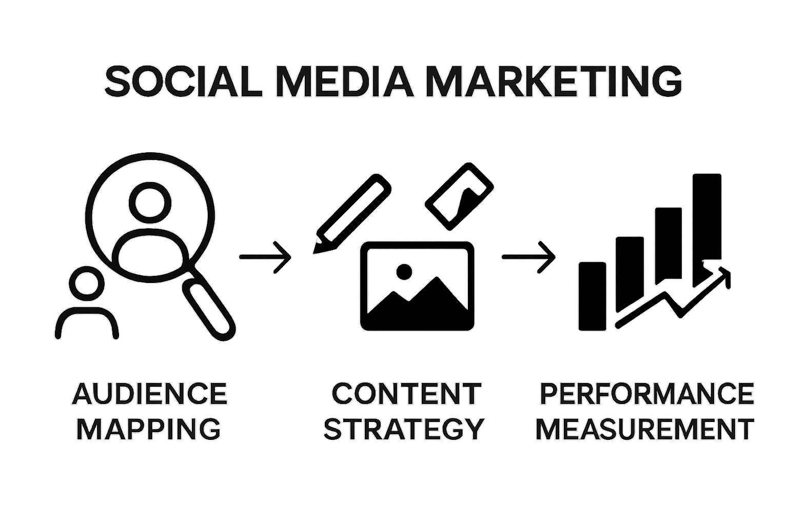 Infographic of social media marketing framework components with icons