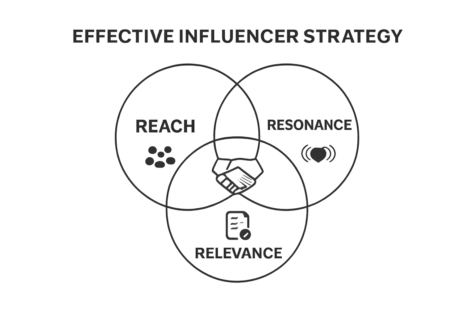 Venn diagram showing reach, relevance, and resonance overlap