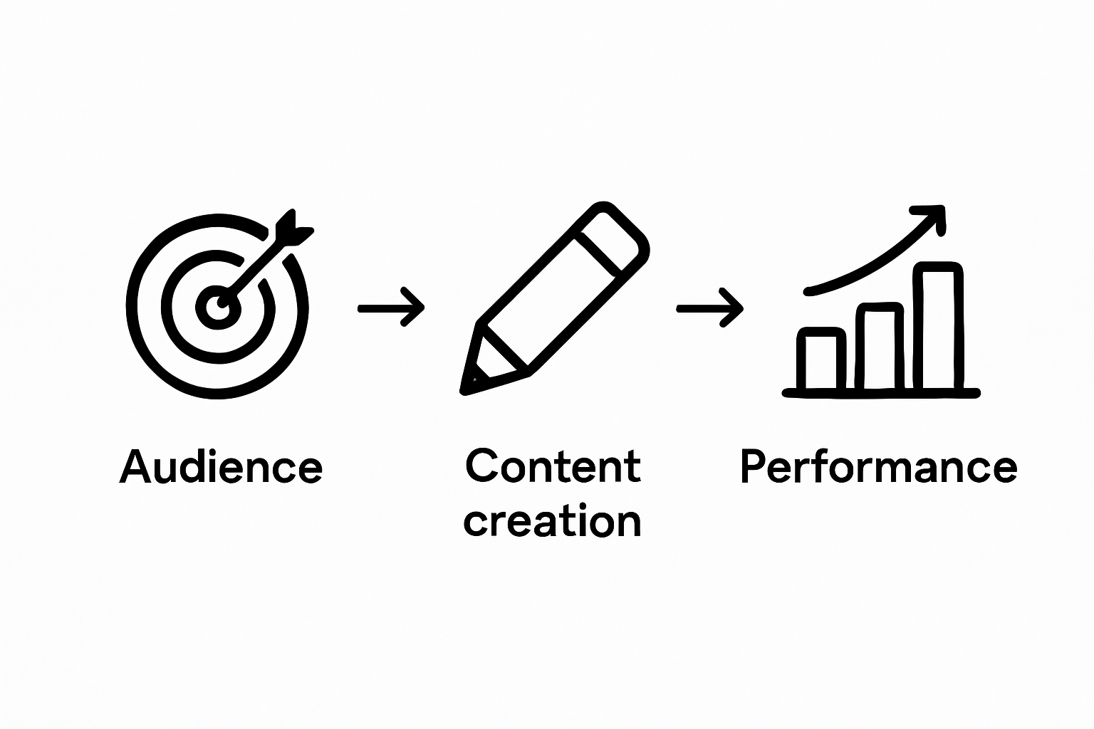 Infographic showing connection between audience, content creation, and results