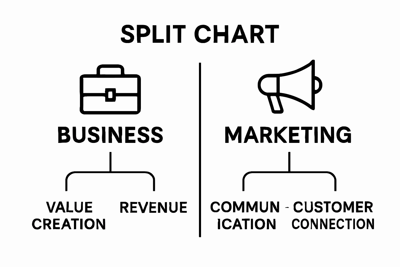 Infographic comparing business vs. marketing core functions