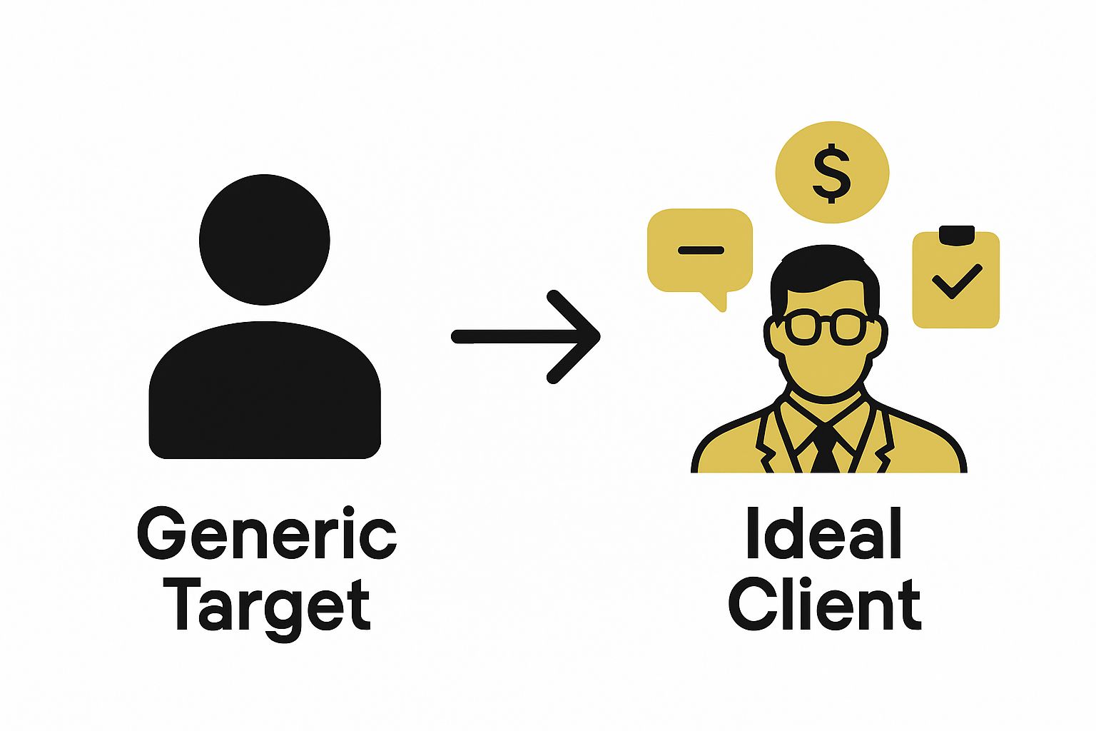 Infographic comparing generic target client to specific ideal client