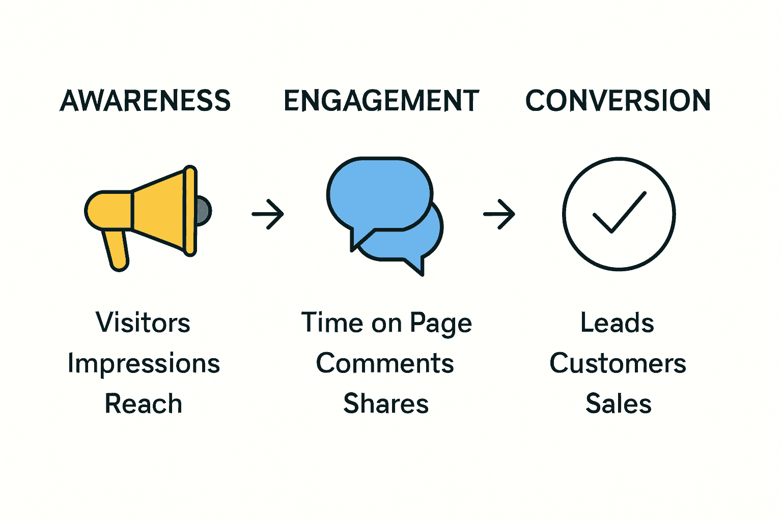 Infographic comparing content goal categories with metrics.