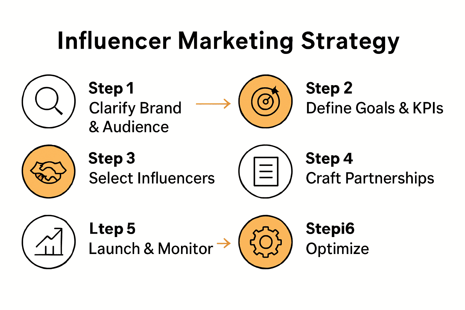 Six-step influencer marketing strategy process infographic