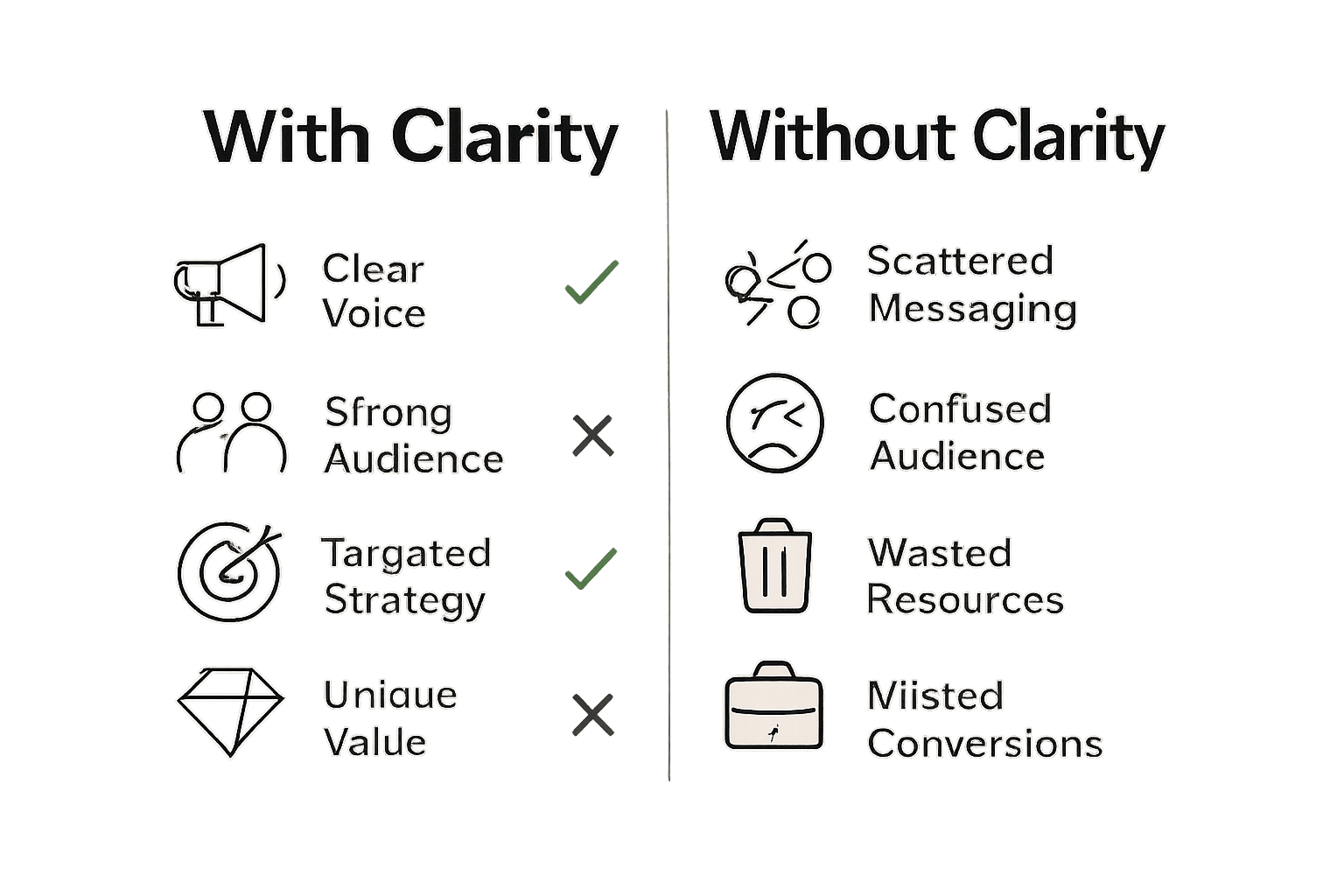 Infographic comparing effects of marketing clarity versus lack of clarity.