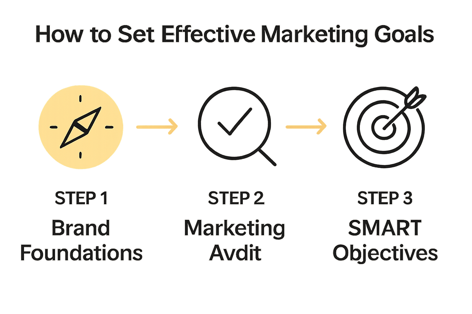 Infographic showing 3 steps to setting marketing goals