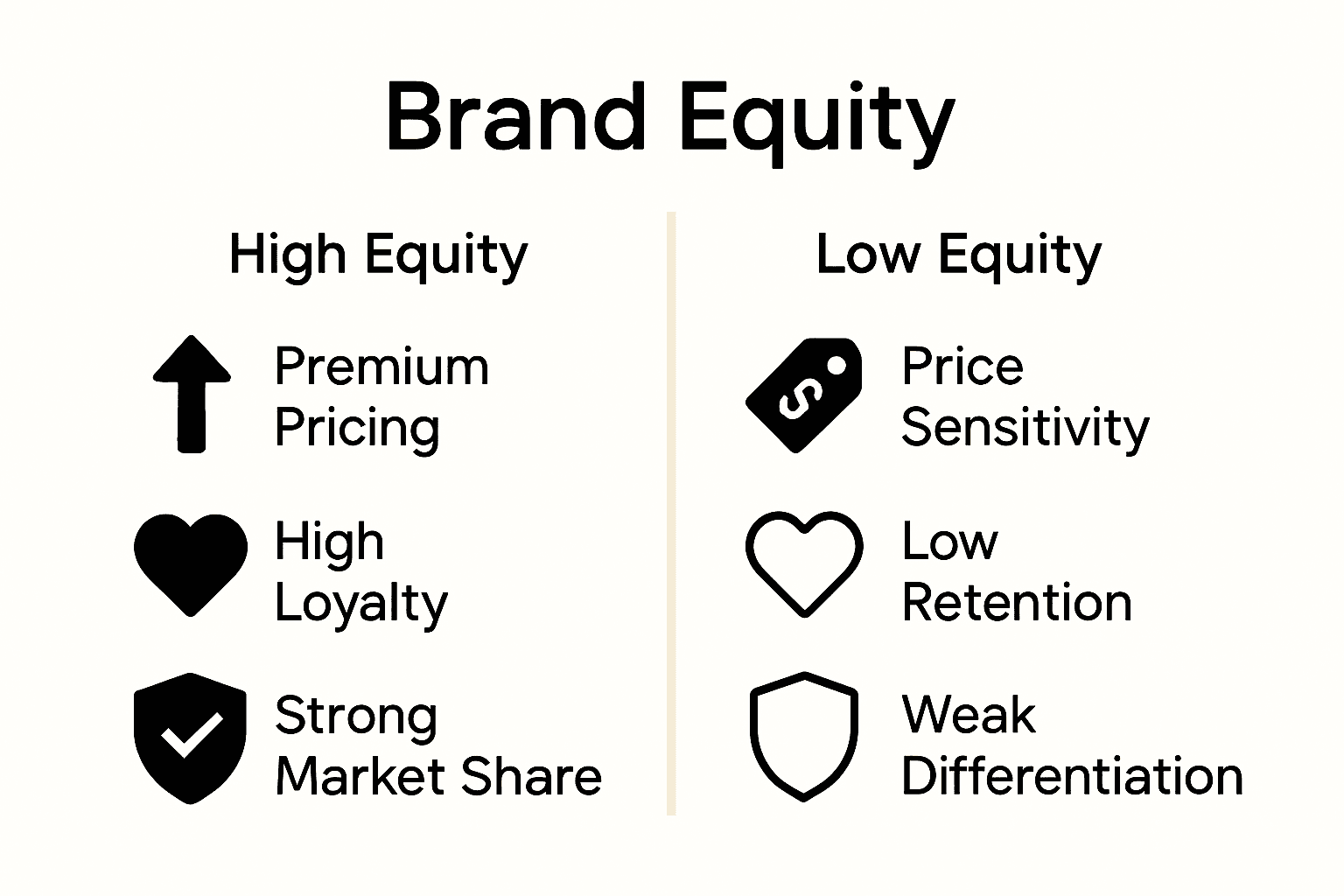 Infographic comparing benefits of high versus low brand equity.
