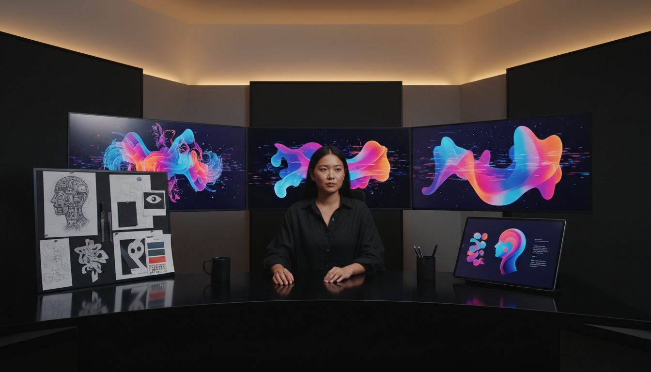 Designer creating dynamic storytelling visuals