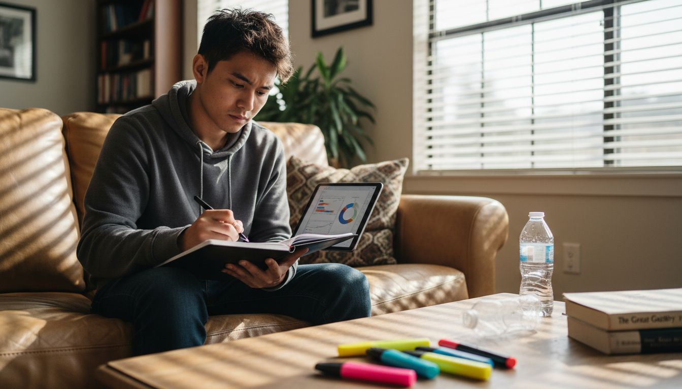 Man researching brand strategy at home