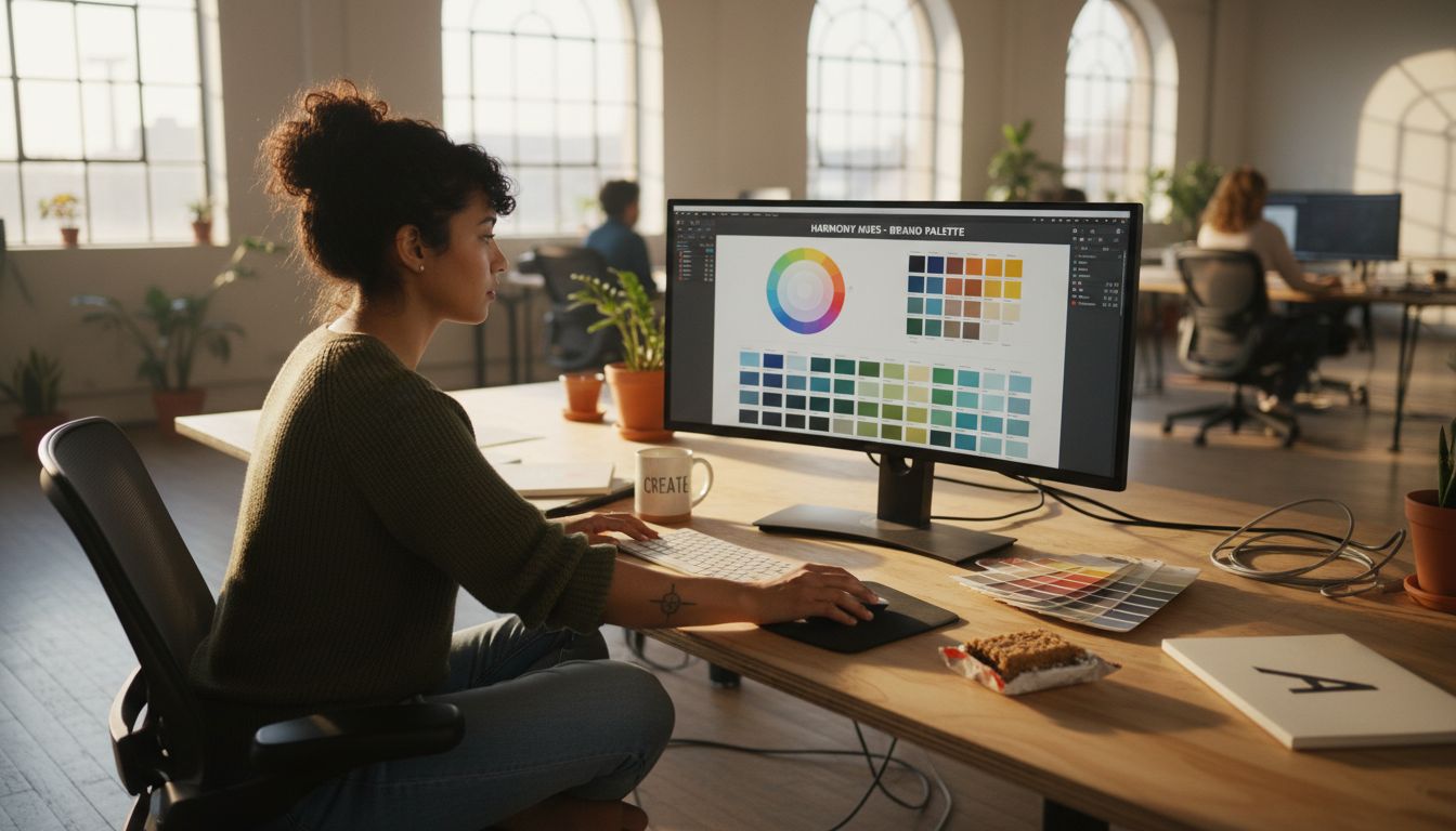 Designer fine-tuning brand colors at desk