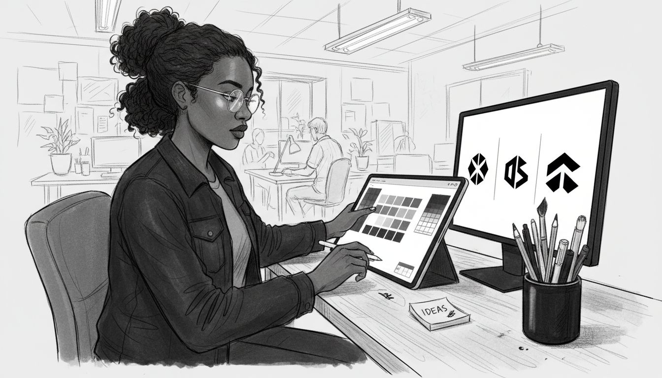 Designer reviewing visual identity palettes