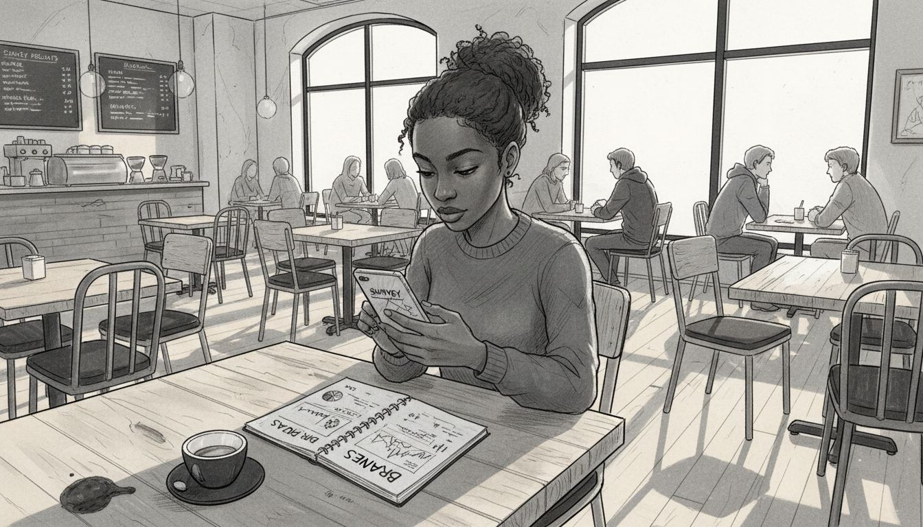 Entrepreneur studying consumer engagement in café