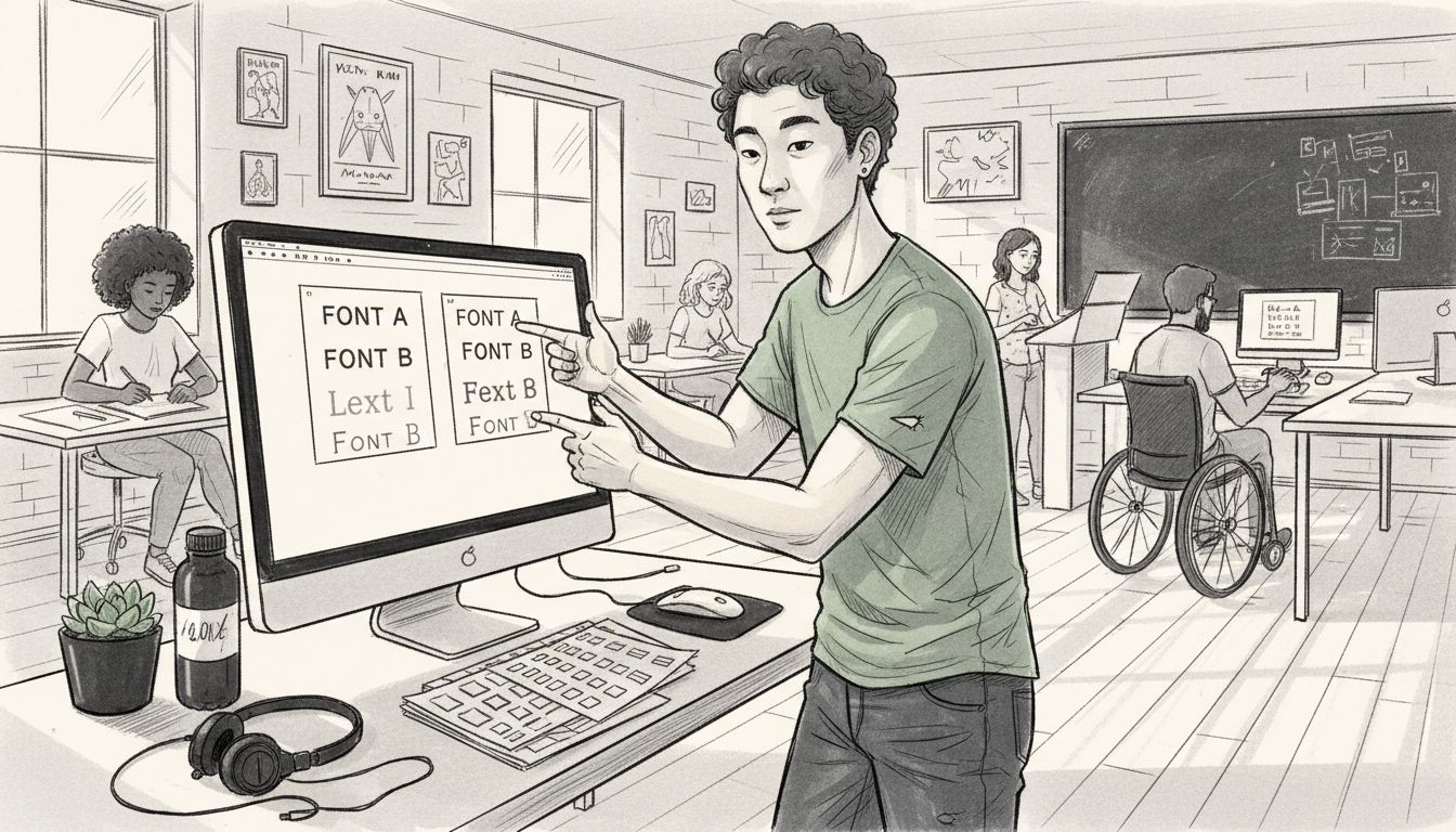 Designer comparing serif and sans-serif fonts