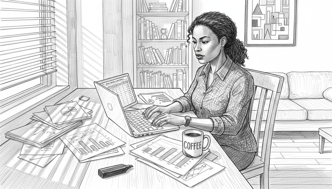 Entrepreneur reviewing marketing data at home desk