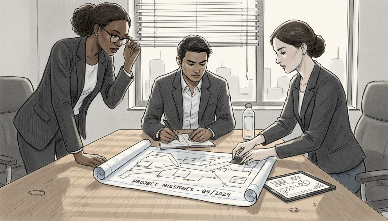 Team reviewing strategy at conference table