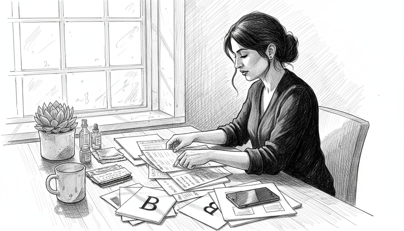 Small business owner organizing brand materials