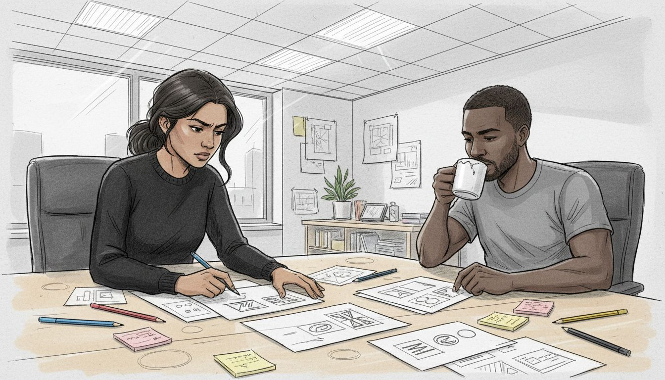 Designer examining brand logo samples