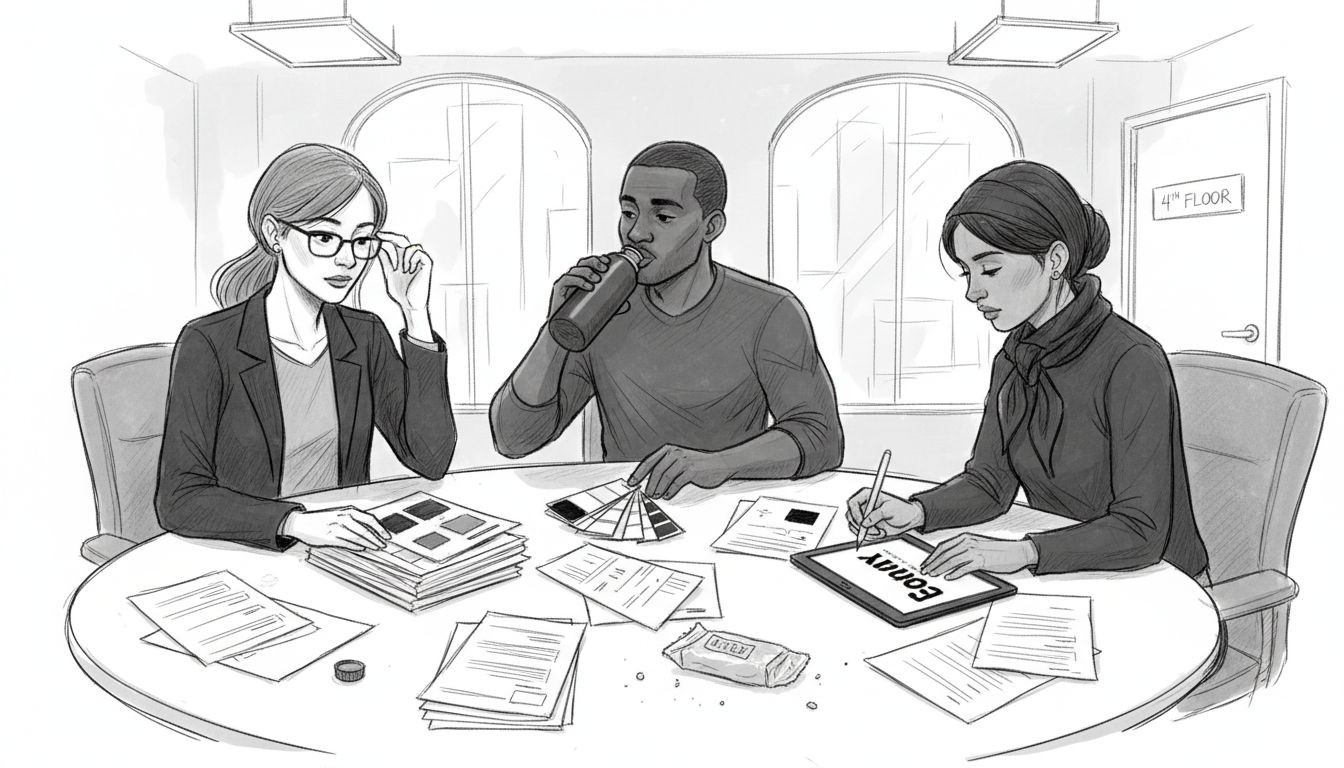 Team reviewing brand elements and materials