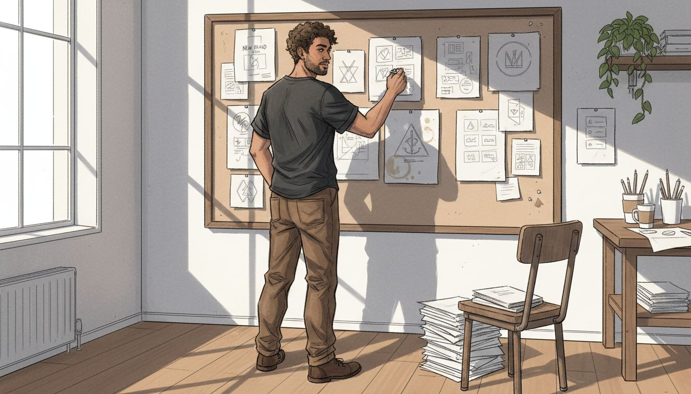 Entrepreneur updating visual brand identity board