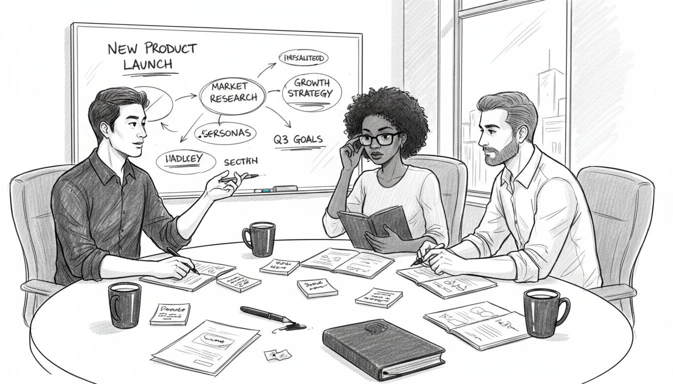 Team brainstorming brand content themes