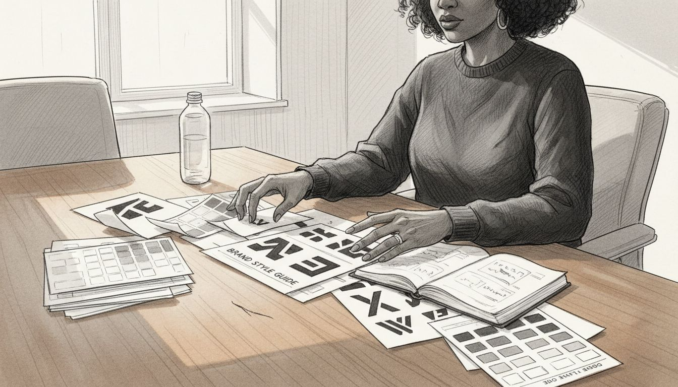Designer organizing brand guideline materials