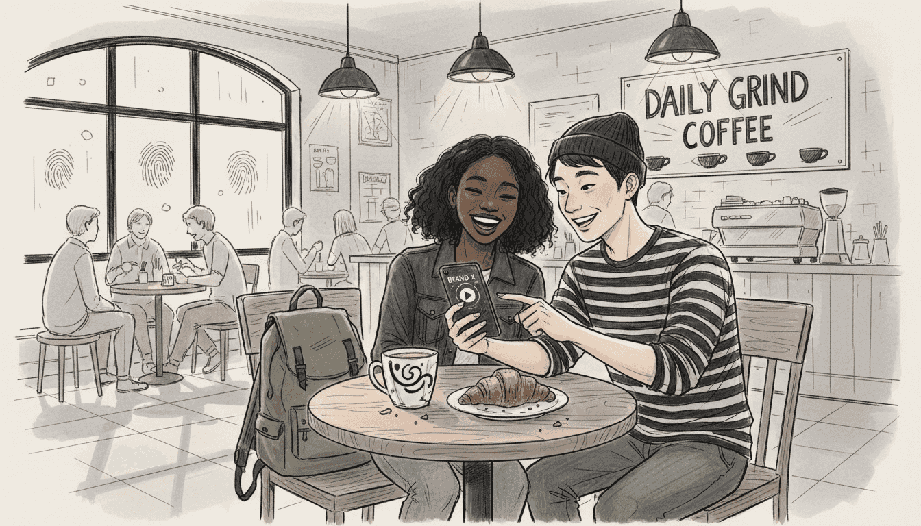 Gen Z customers watching brand video in café