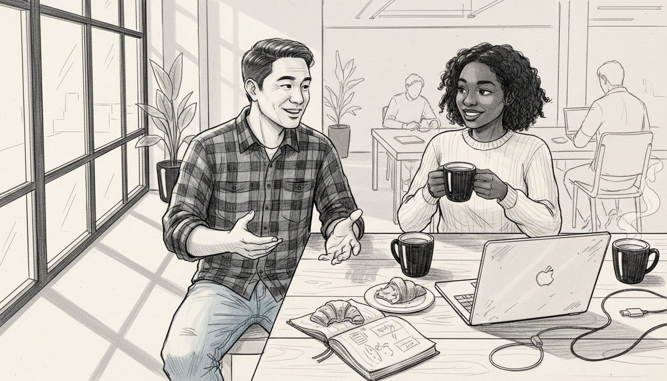 Startup founder discussing ideas with colleague