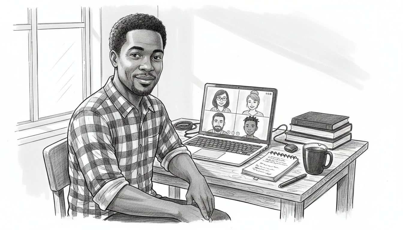 Coach hosting client call at home desk