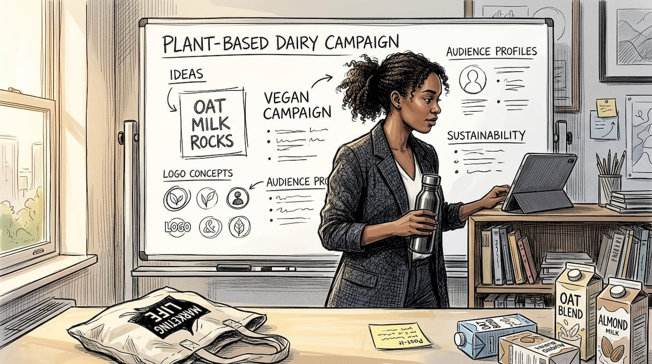 Marketer planning plant-based branding campaign