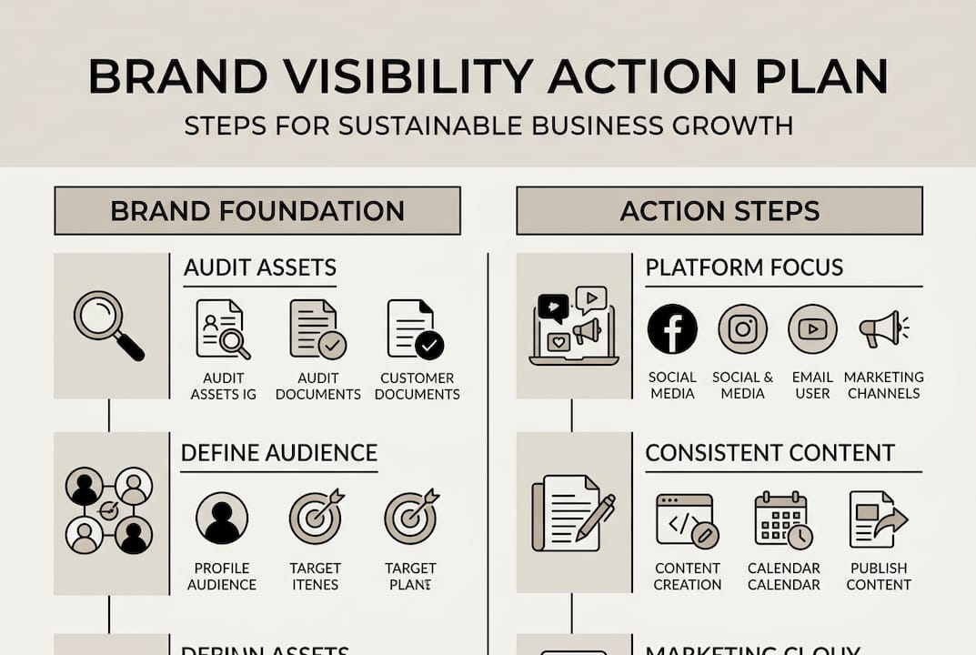 Infographic steps for brand visibility growth