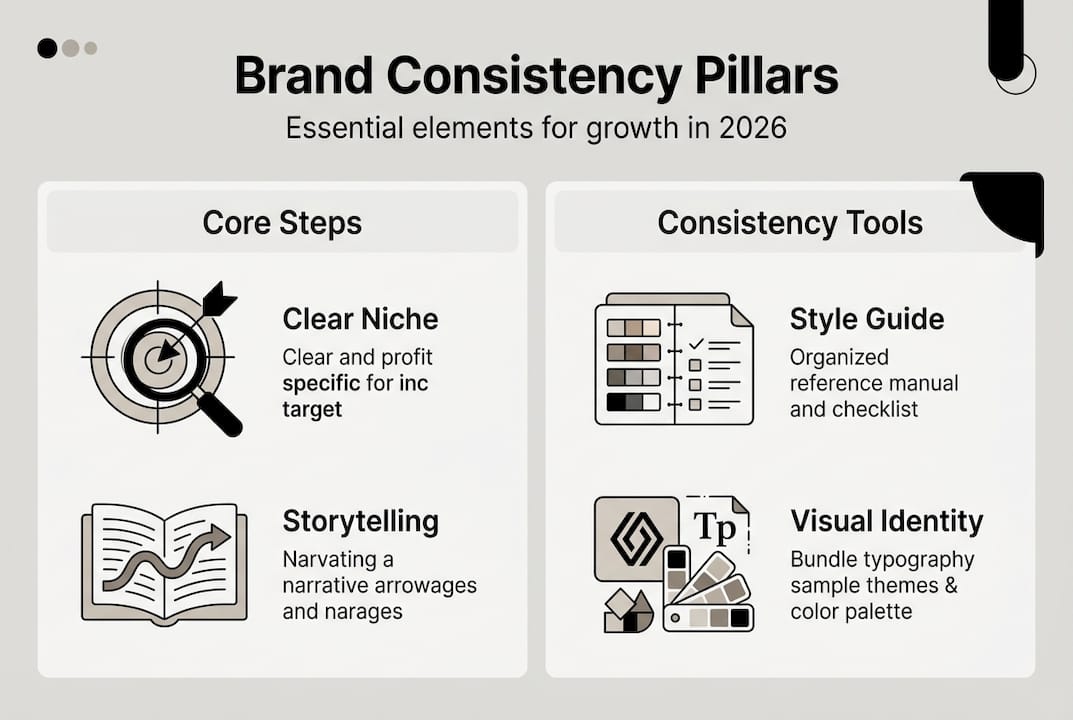Infographic showing key brand consistency pillars
