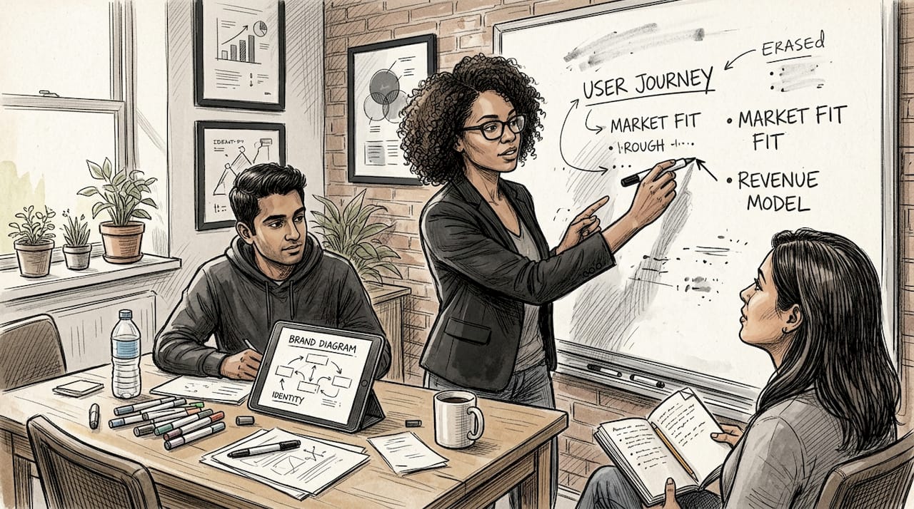 Founder sharing vision with team at whiteboard