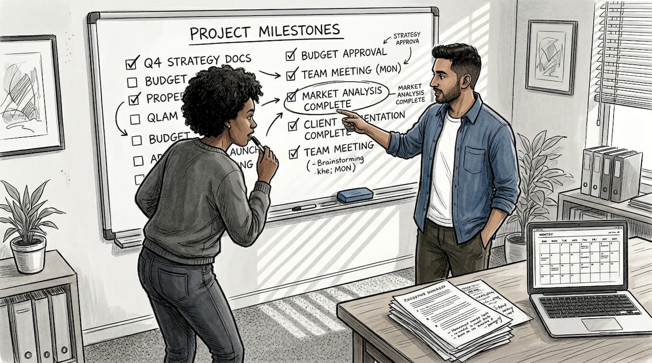 Partners reviewing brand identity checklist