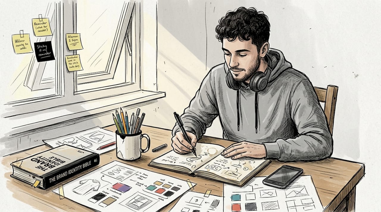 Designer reviewing brand storytelling visuals