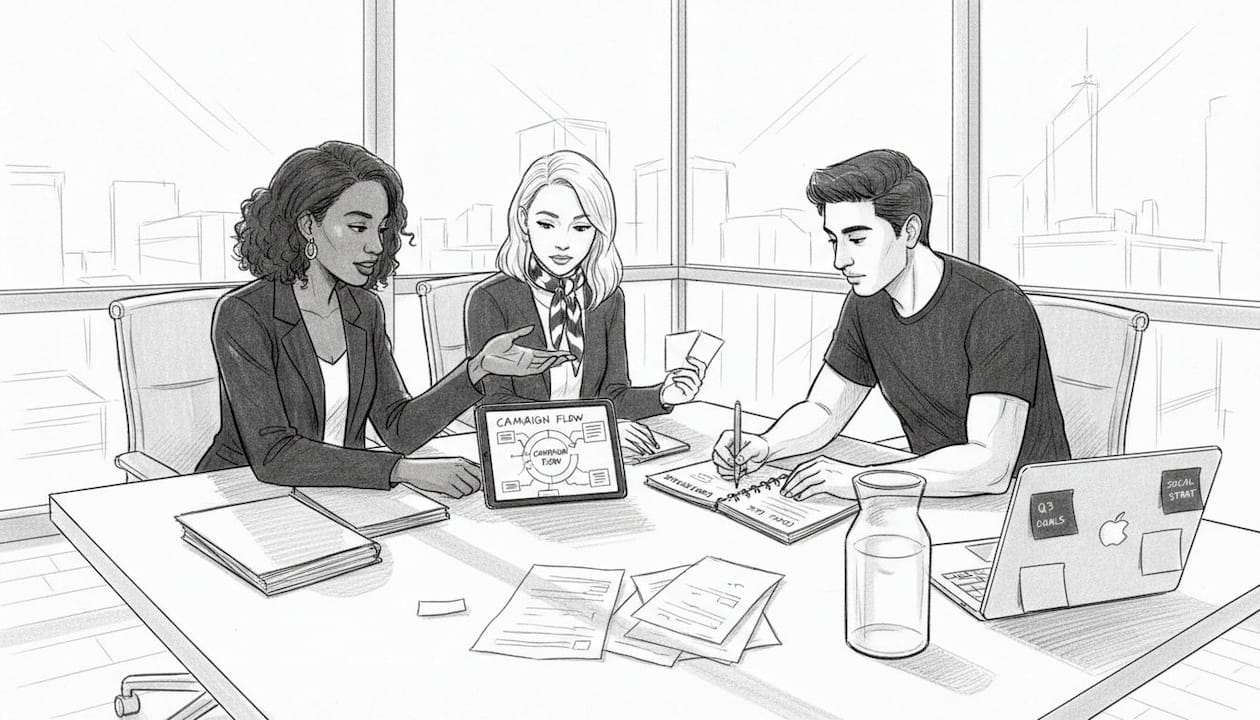 Team collaborates on messaging framework diagram