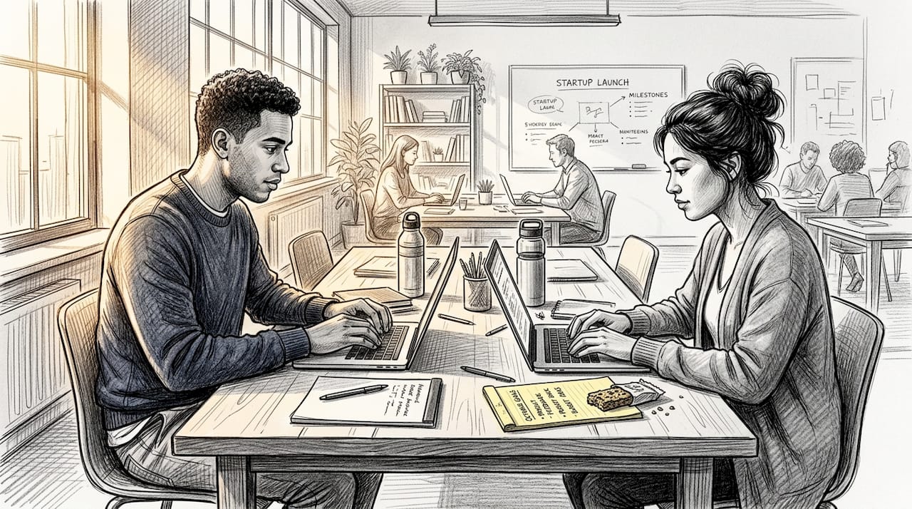 Founders working side-by-side in coworking space