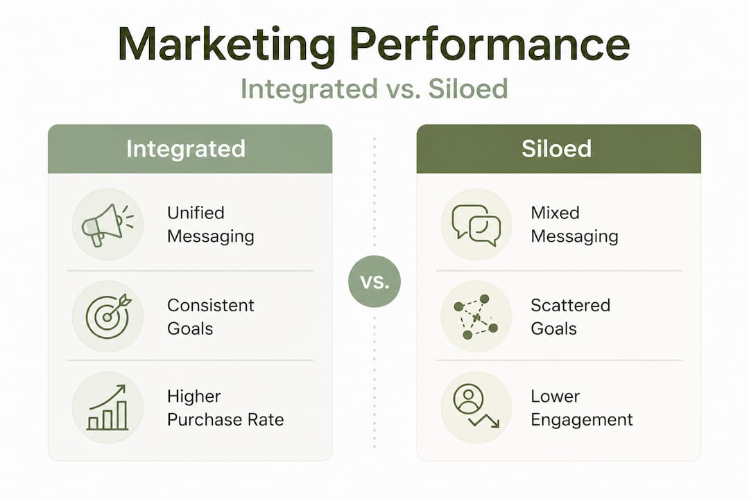 Infographic comparing integrated and siloed marketing