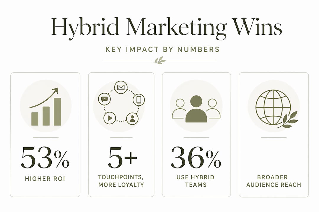 Infographic with hybrid marketing benefits and statistics