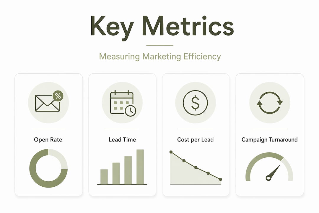 Infographic with marketing efficiency metrics stat cards