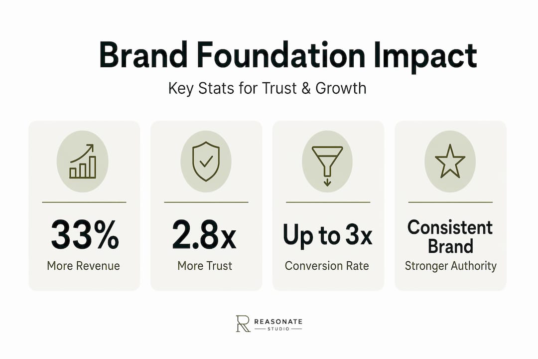 Infographic with four brand foundation impact statistics