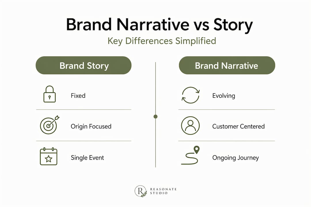 Infographic comparing brand story and brand narrative