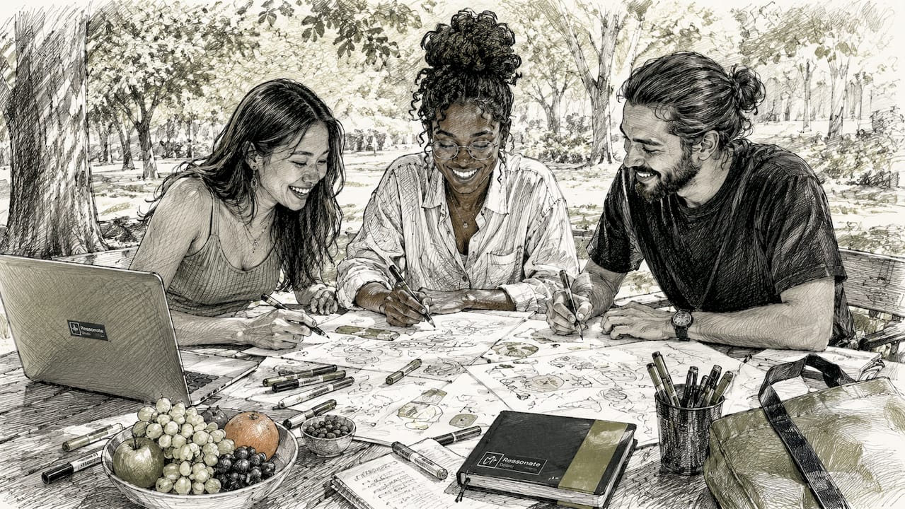 Entrepreneurs collaborating on branding in café