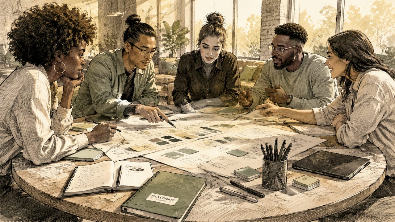 Diverse team collaborating on brand strategy