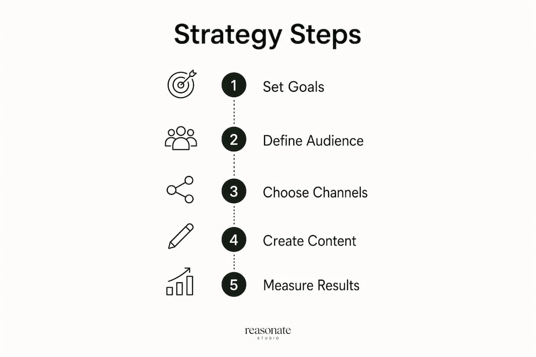 Infographic showing five key digital marketing strategy steps
